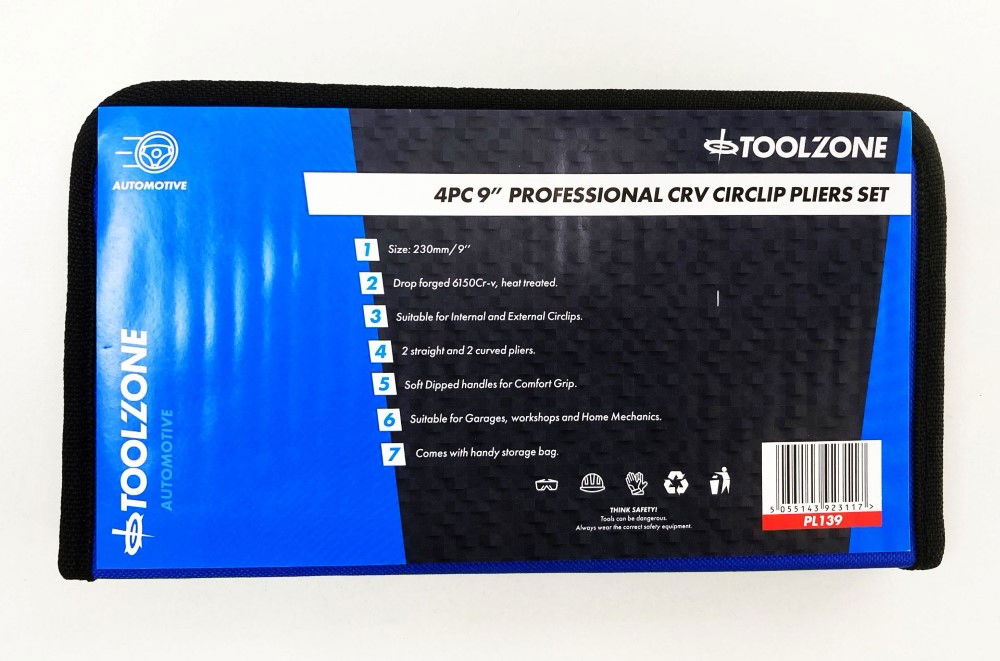 Toolzone Circlip Plier Set 4pc 9 Crv 6150 Drop Forged Steel - Toolzone Kdppl139