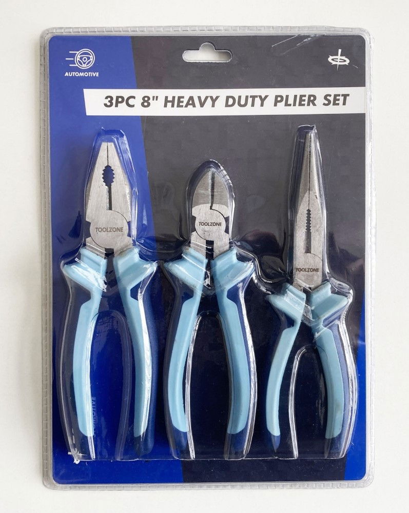 Toolzone Heavy Duty Plier Set 3pc 8 Drop Forged Steel Soft Grip Handles - Toolzone Kdppl140