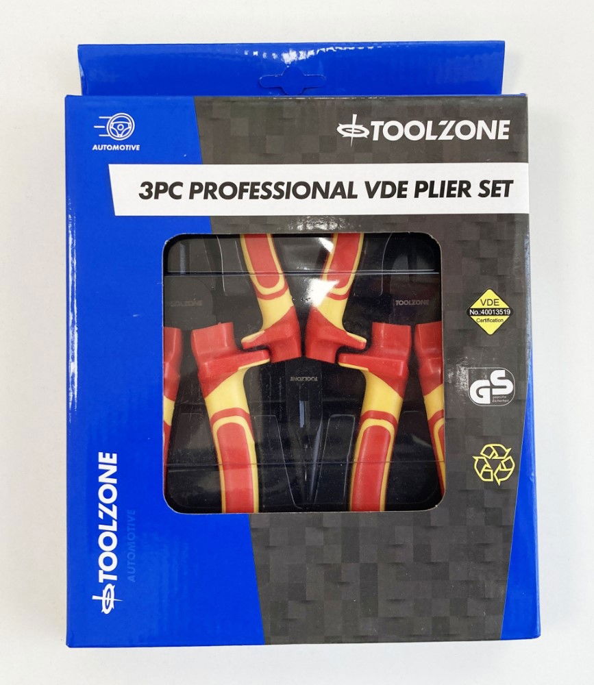 Toolzone Vde Plier Set 3pc En60900:2012 Crv Induction Hardened - Toolzone Kdppl144