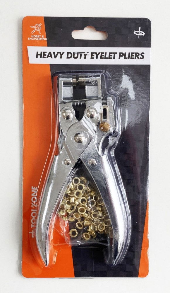 Toolzone Eyelet Pliers Heavy Duty 165mm Chrome Plated with 100pc Brass Eyelets - Toolzone Kdppl230