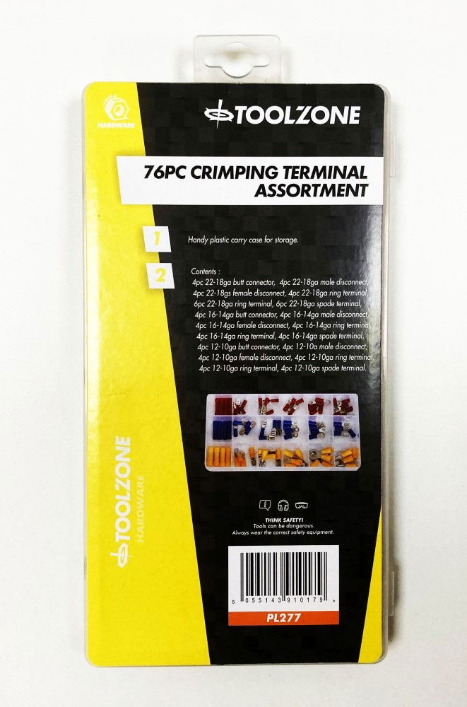 Toolzone Terminals Assortment Box 76pc 12-10ga 16-14ga 22-18ga - Toolzone Kdppl277