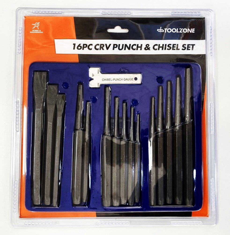 Toolzone Punch and Chisel Set 16pc Crv 6150 Tempered - Toolzone Kdppn004