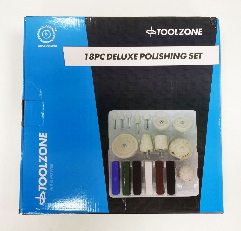 Toolzone Polishing Kit 18pc with 6 Compounds Felt Bobs Buffs and Wheels - Toolzone Kdppw163