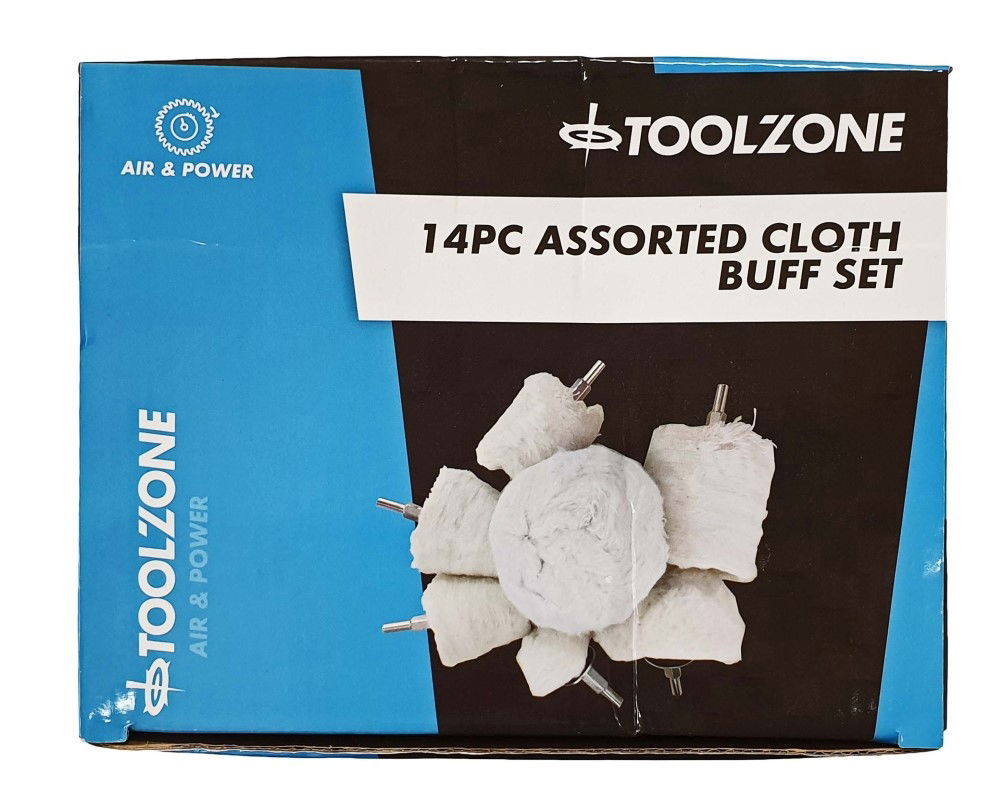 Toolzone Buff Set Assorted Cloth 14pc 1/4 Shank Cotton for Drills - Toolzone Kdppw164