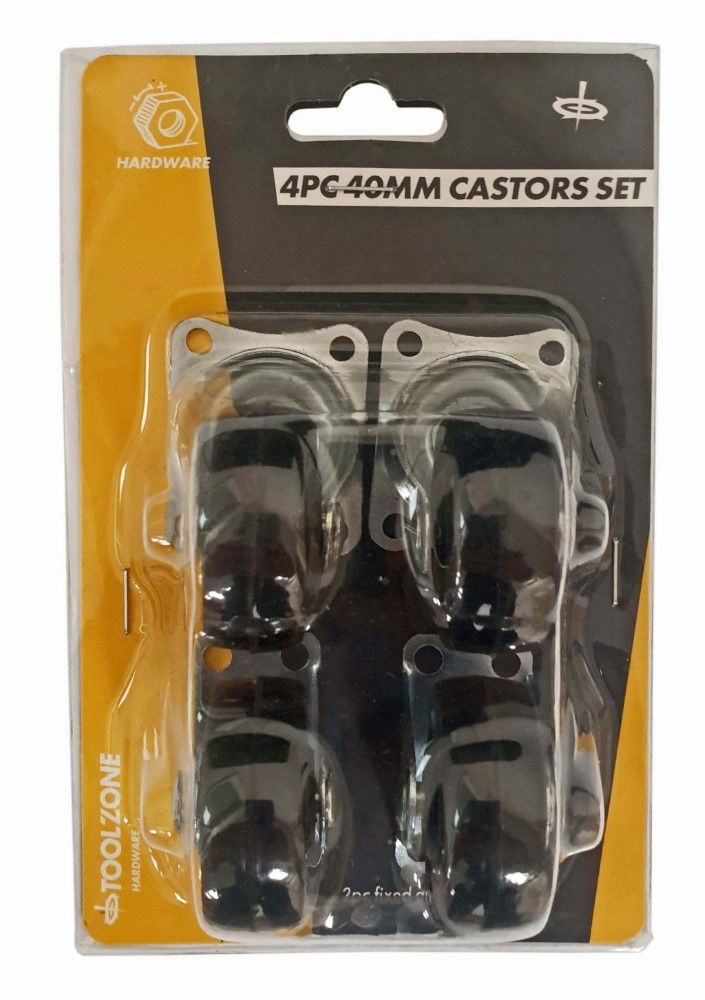 Toolzone Castor Wheels Set 4pc 40mm 2 Swivel 2 Fixed Polypropylene - Toolzone Kdprm005