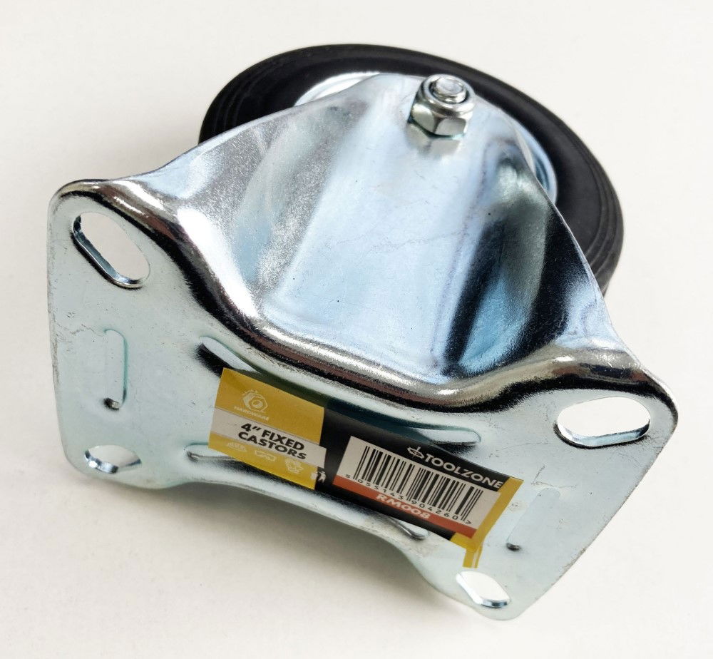 Toolzone Castor Fixed 4 100mm Rubber Wheel Steel Plate 50kg - Toolzone Kdprm008
