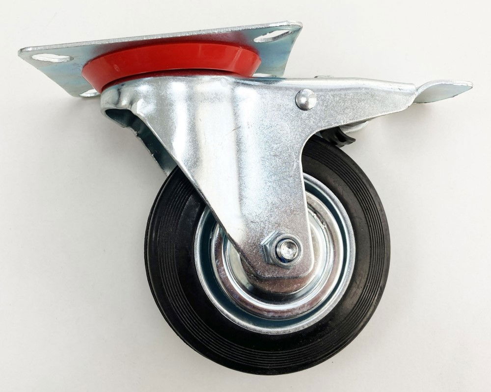 Toolzone Castor Swivel with Brake 4 100mm Rubber Wheel Steel Plate 80kg - Toolzone Kdprm010