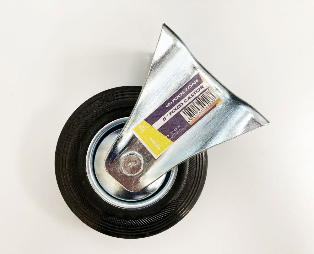 Toolzone Castor Fixed 5 125mm Rubber Wheel Steel Plate 80kg - Toolzone Kdprm011
