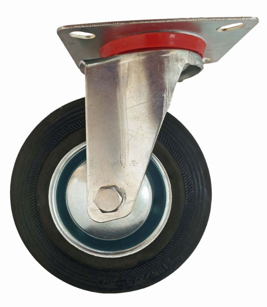 Toolzone Castor Swivel 5 125mm Rubber Wheel Steel Plate 70kg - Toolzone Kdprm012