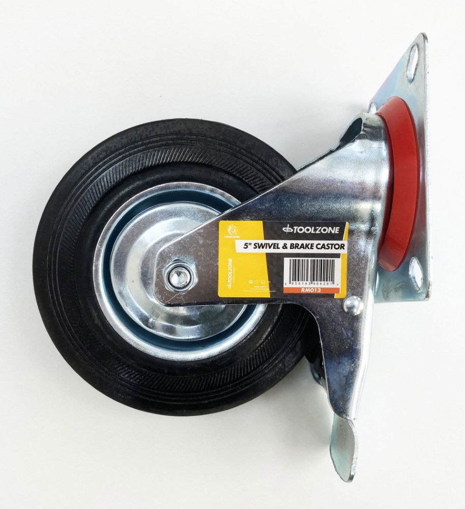 Toolzone Castor Swivel with Brake 5 125mm Rubber Wheel Steel Plate 70kg - Toolzone Kdprm013