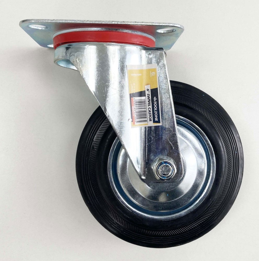 Toolzone Castor Swivel 6 150mm Rubber Wheel Steel Plate 130kg - Toolzone Kdprm015