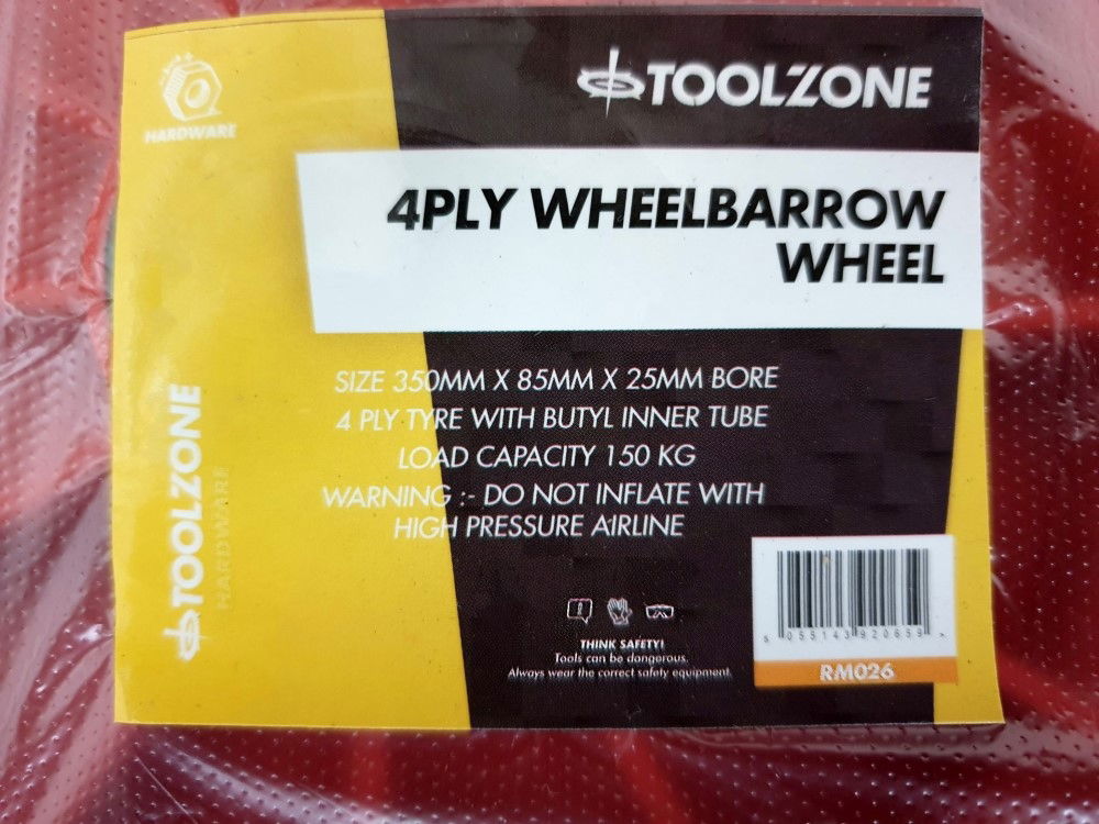 Toolzone Wheelbarrow Wheel 350x85mm 4ply 25mm Bore 3.50-8 - Toolzone Kdprm026