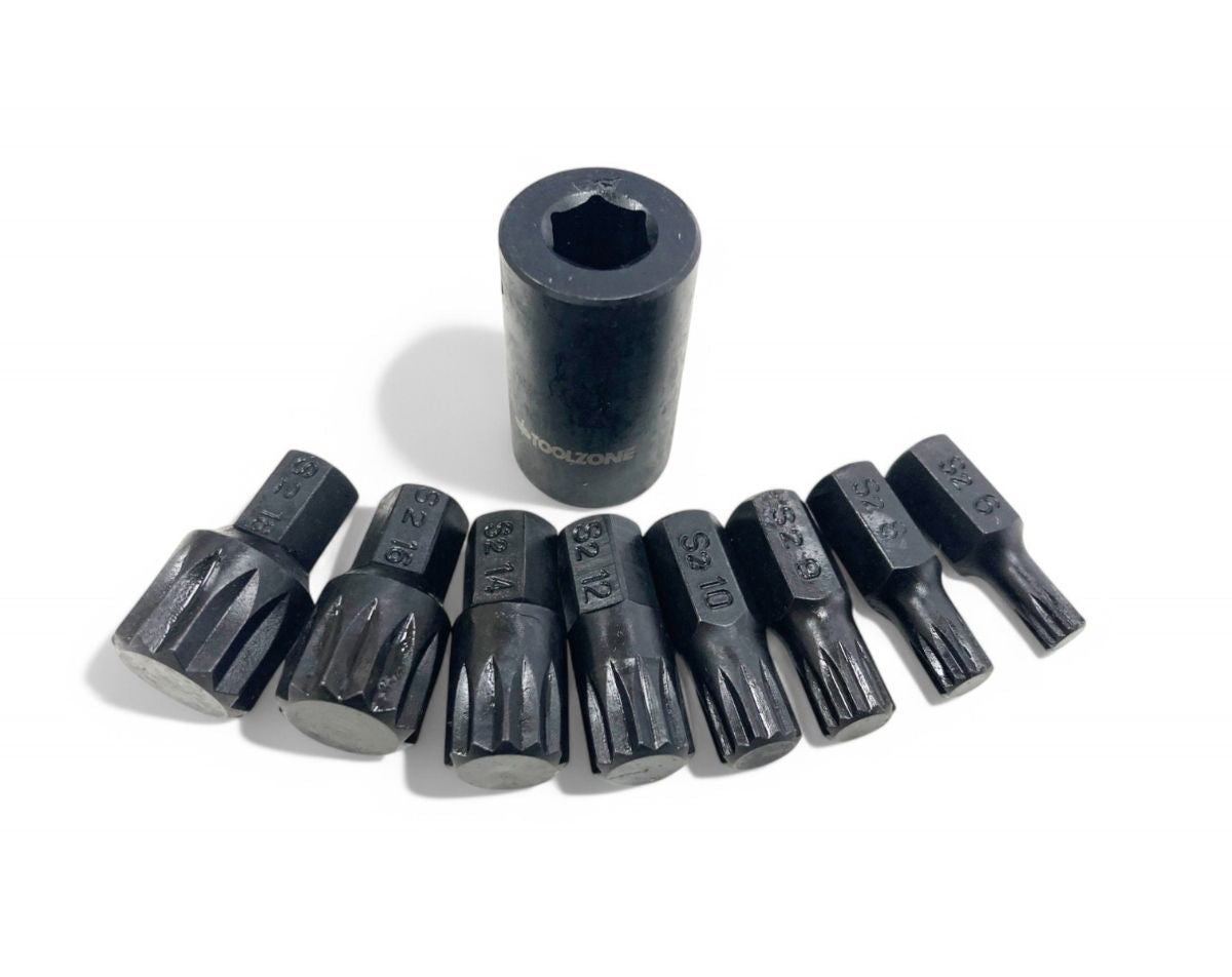 Toolzone Impact Spline Bit Set 9pc M6-m18 1/2 Drive - Toolzone Kdpsd067