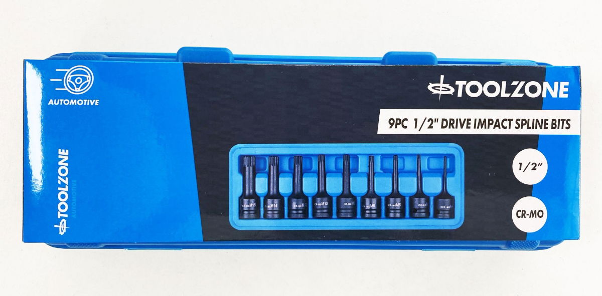 Toolzone Impact Spline Bit Set 9pc M4-m16 1/2 Drive - Toolzone Kdpsd070