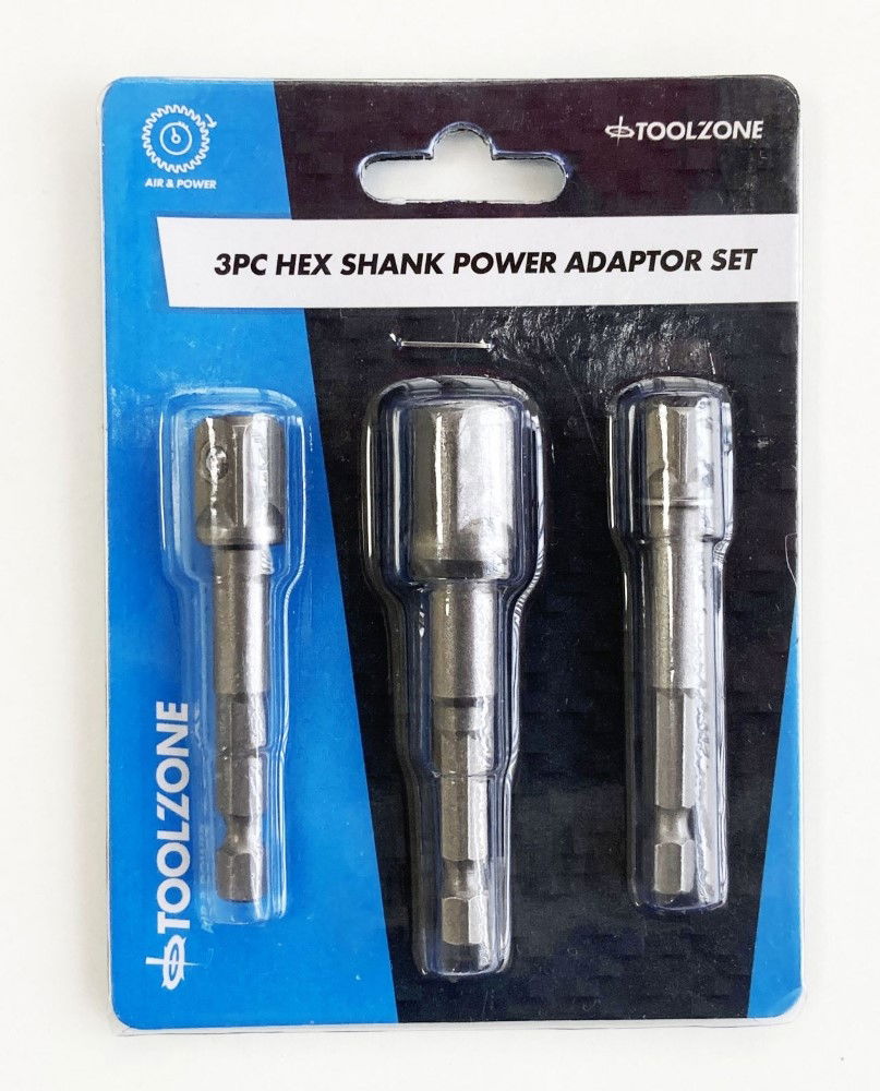 Toolzone Hex Shank Power Adaptor Set 3pc 1/4 3/8 1/2 Drive - Toolzone Kdpsd072