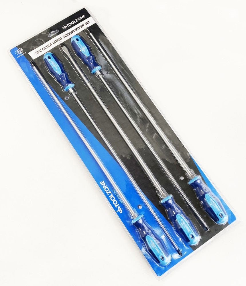 Toolzone Extra-long Screwdriver Set 5pc 450mm Pz2 Pz3 Ph2 Ph3 8mm - Toolzone Kdpsd074