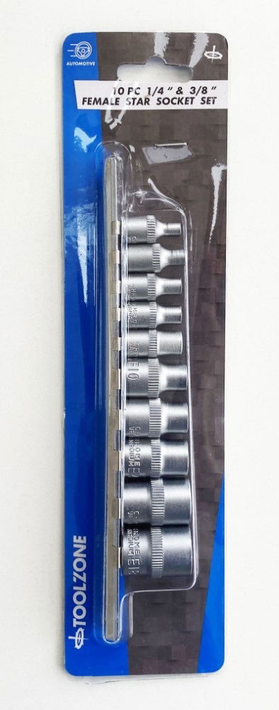 Toolzone Female Star Socket Set 10pc 4-18mm on Rail - Toolzone Kdpsd077