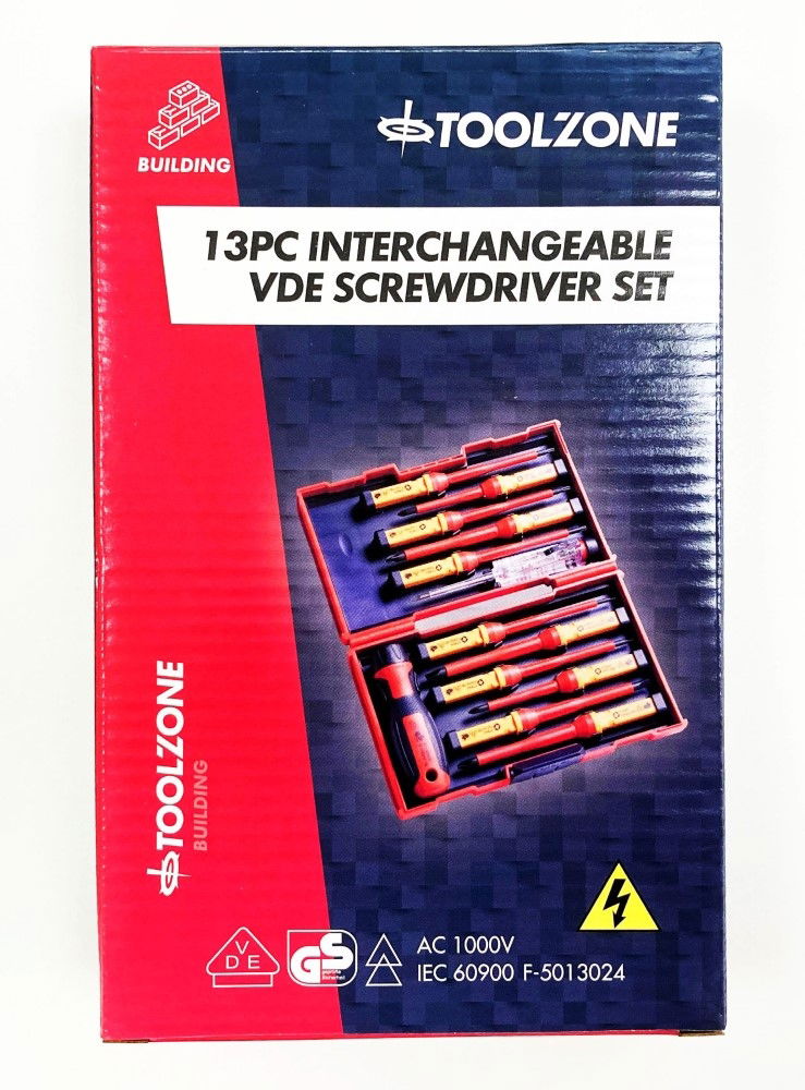 Toolzone Interchangeable Vde Screwdriver Set 13pc with Voltage Tester - Toolzone Kdpsd082