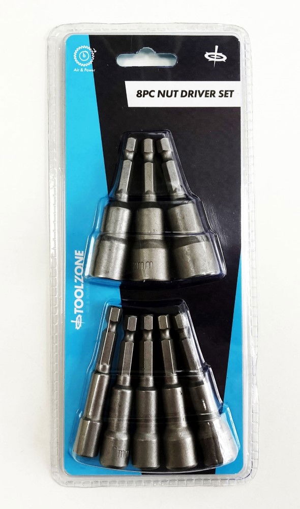 Toolzone Magnetic Nut Driver Set 8pc 1/4 Drive 6-13mm 65mm Length - Toolzone Kdpsd083