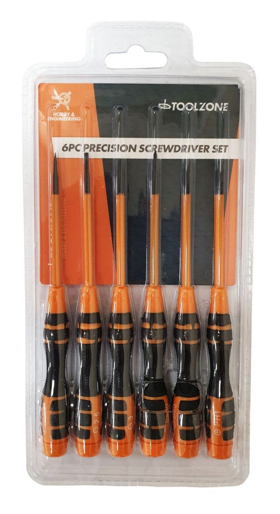 Toolzone Precision Screwdriver Set 6pc Soft Grip Slot 2-3mm PH00-ph1 - Toolzone Kdpsd086