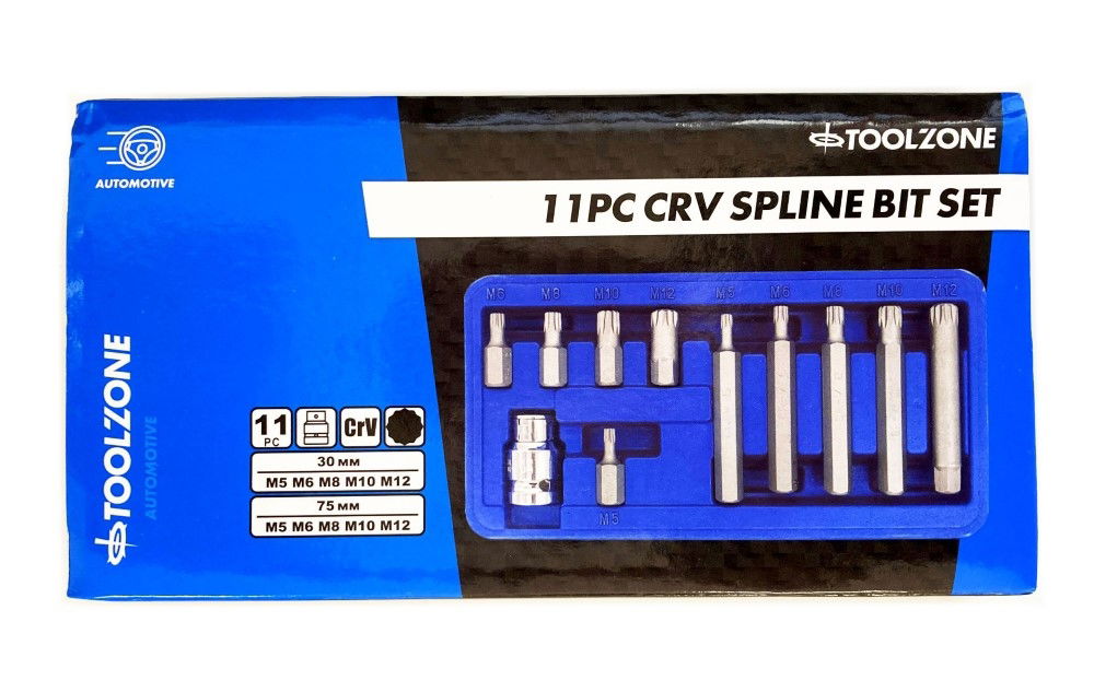 Toolzone Spline Bit Set 11pc Crv M5-m12 30mm 75mm - Toolzone Kdpsd098