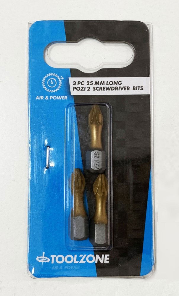 Toolzone Pozi Bit Set 3pc S2 Pz2 25mm 1/4 Hex - Toolzone Kdpsd100
