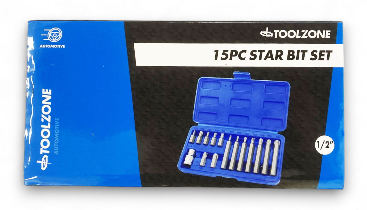 Toolzone Star Bit Set 15pc with 1/2 Adaptor 30mm 75mm - Toolzone Kdpsd129