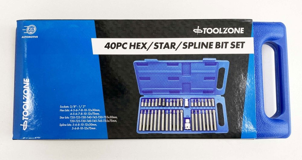 Toolzone Hex Star Spline Bit Set 40pc 30mm 75mm 3/8 1/2 Drive - Toolzone Kdpsd140