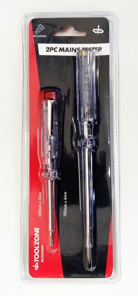Toolzone Mains Tester Set 2pc 140 X 3mm 190 X 4mm 100-250v - Toolzone Kdpsd181