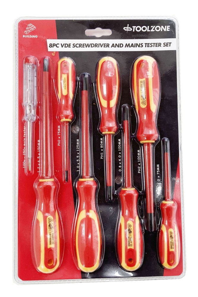 Toolzone Screwdriver Set Vde 8pc with Tester - Toolzone Kdpsd193