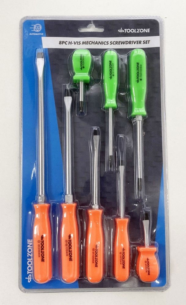 Toolzone Screwdriver Set Mechanics Crv Hi Vis 8pc - Toolzone Kdpsd220