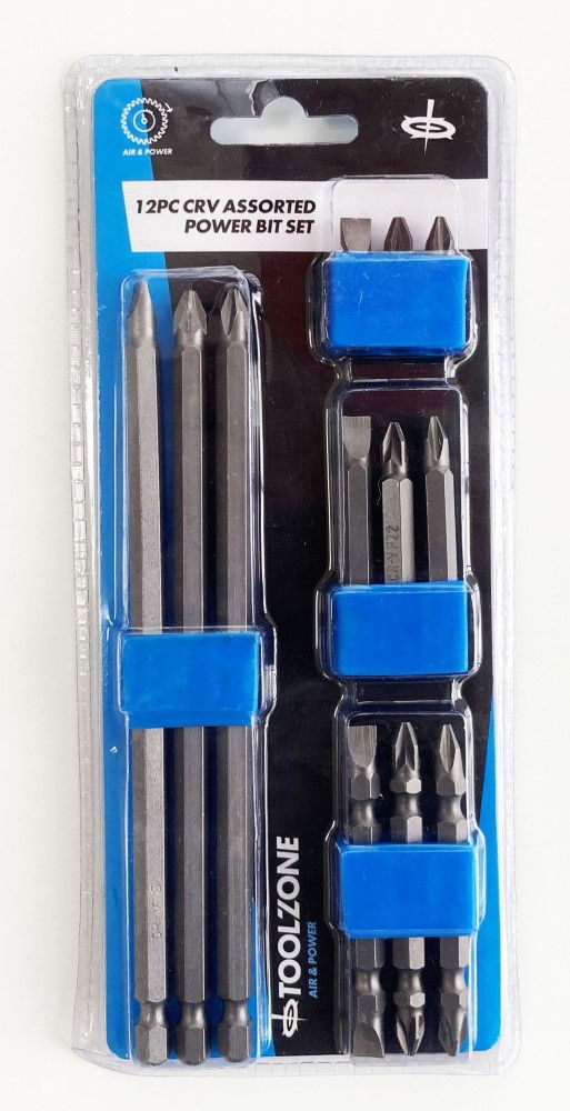 Toolzone Power Bit Set Assorted 12pc Ph2 Pz2 6mm Lengths 150mm 65mm 50mm 25mm - Toolzone Kdpsd230