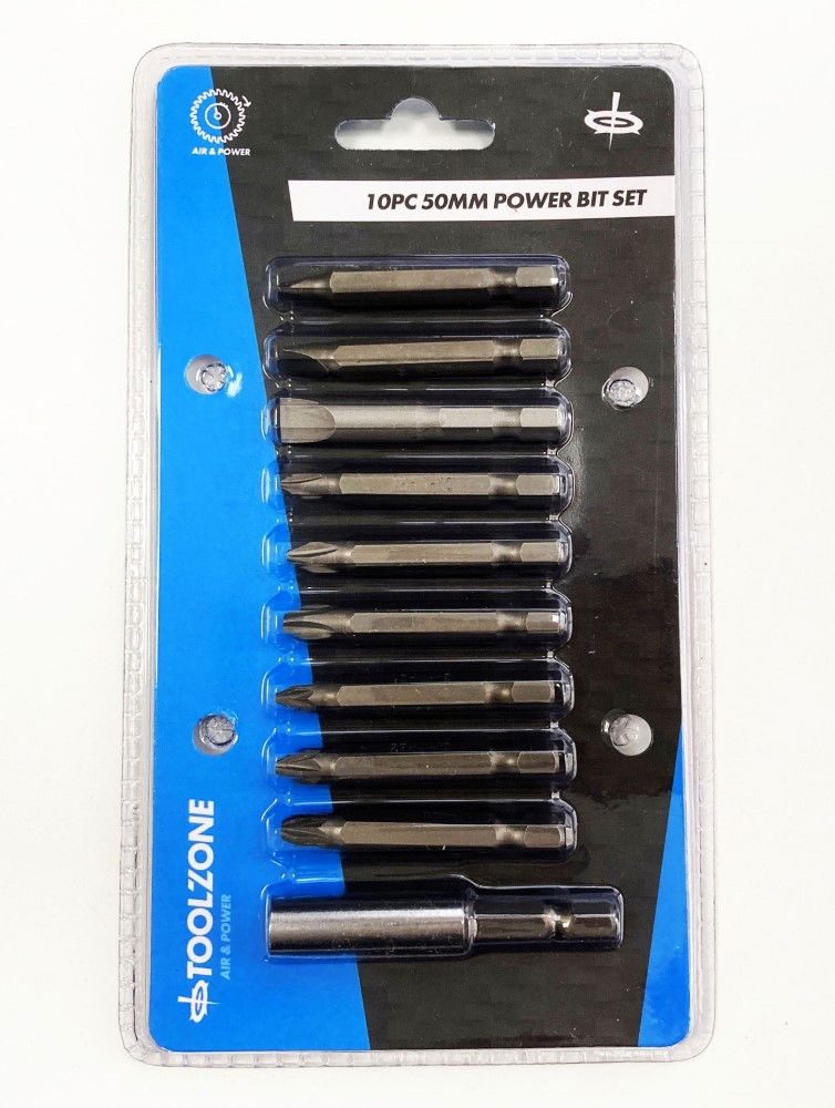 Toolzone Power Bit Set Crv Single Ended 10pc Slot 4-8mm Ph 1-3 Pz 1-3 - Toolzone Kdpsd233
