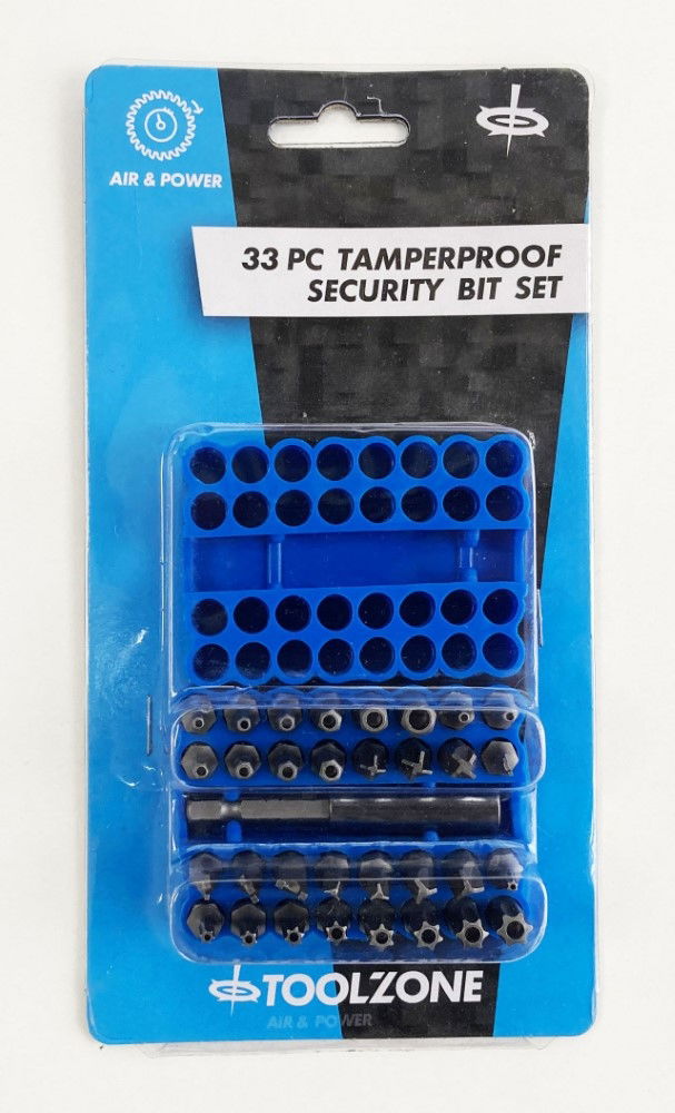 Toolzone Security Bit Set Crv 33pc with Holder Star T8-t40 Hex 2-6mm Imperial Spanner Tri-wing Torq - Toolzone Kdpsd237