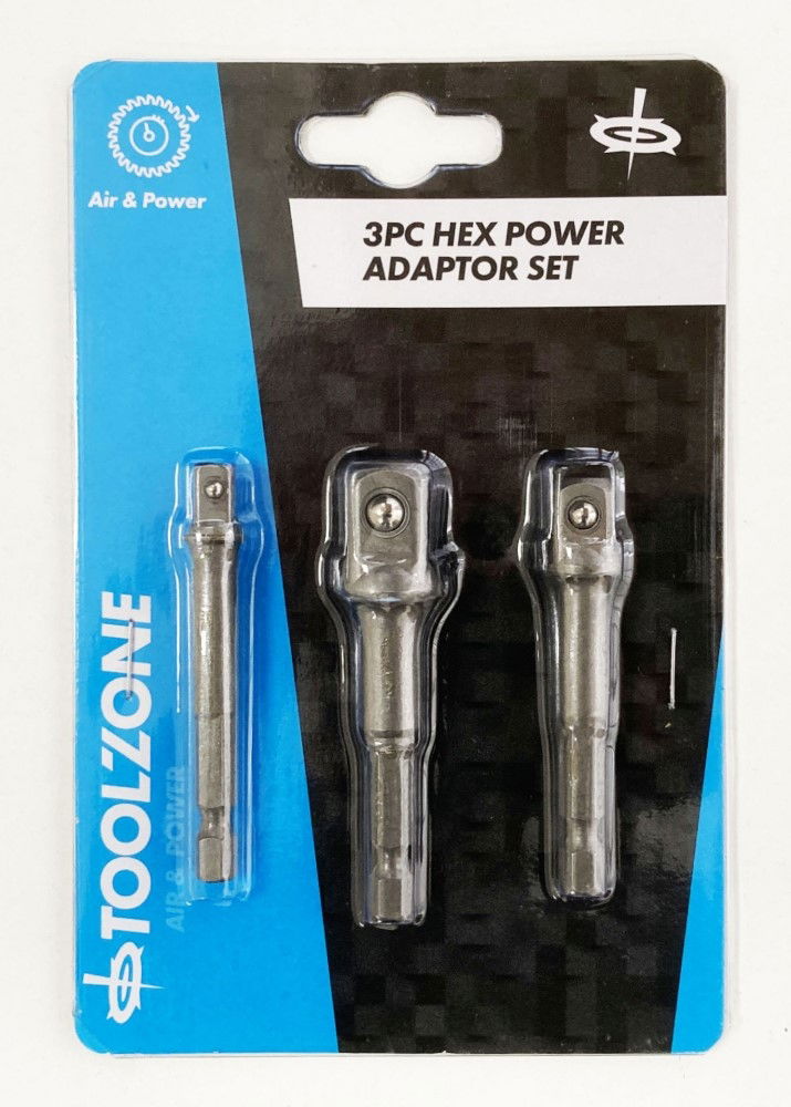 Toolzone Hex Power Adaptor Set 3pc 1/4 3/8 1/2 Drive 65mm 70mm - Toolzone Kdpsd243