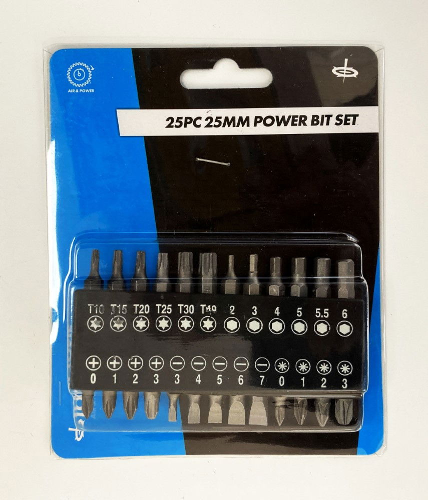 Toolzone Power Bit Set 25pc 25mm Star T10-t40 Hex H2-h6 Ph0-ph3 Pz0-pz3 3-7mm - Toolzone Kdpsd245