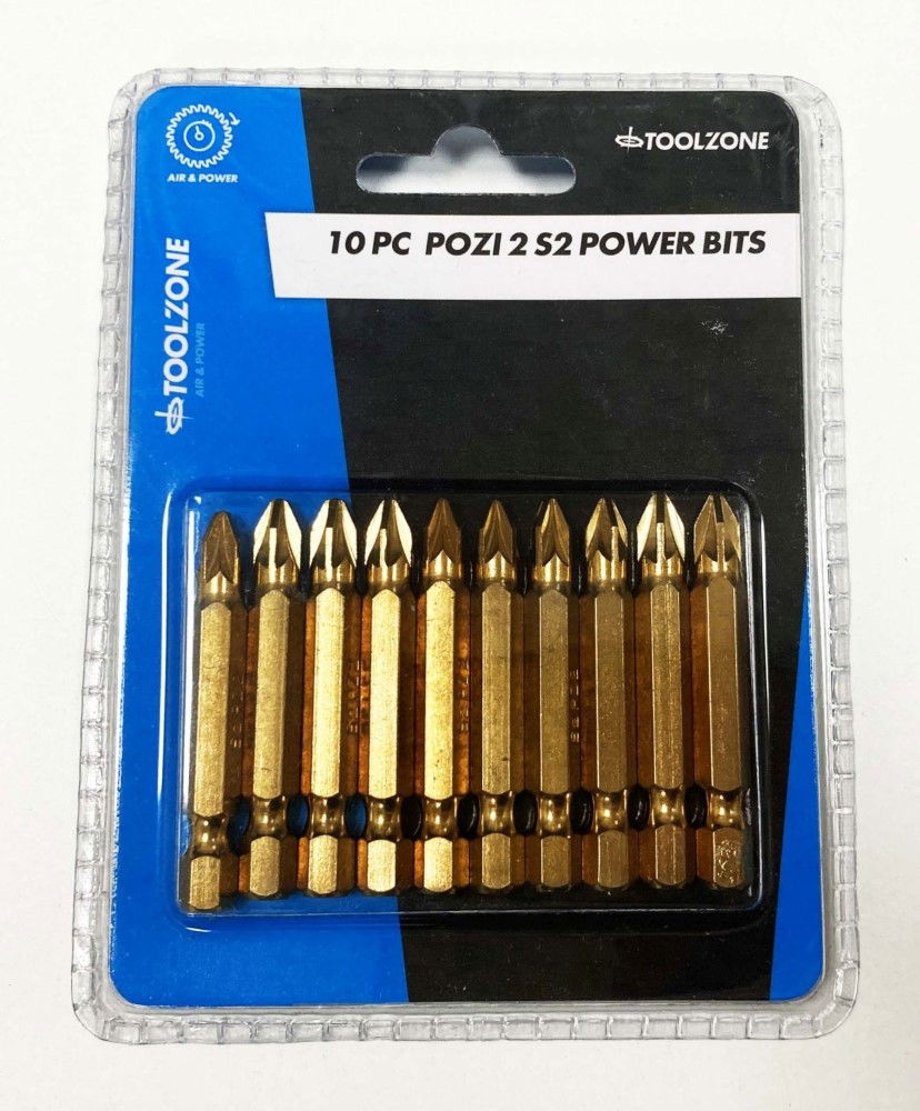 Toolzone Pozi Power Bits 10pc Pz2 S2 50mm 1/4 Hex - Toolzone Kdpsd281