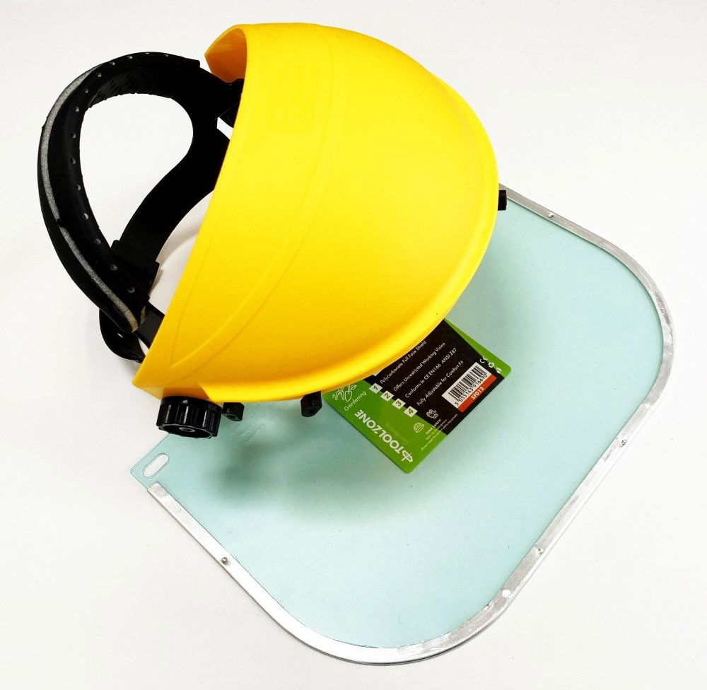 Toolzone Yellow Clear Safety Visor Adjustable Head Band EN166 En1731 - Toolzone Kdpsf013