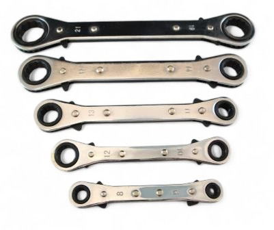 Toolzone Flat Ratchet Ring Spanner Set 5pc 6x8mm to 19x21mm Chrome Plated - Toolzone Kdpsp029