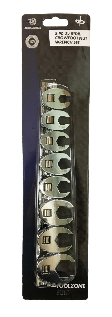 Toolzone Crowsfoot Spanner Set 8pc 3/8 Drive 10mm to 22mm Polished - Toolzone Kdpsp039