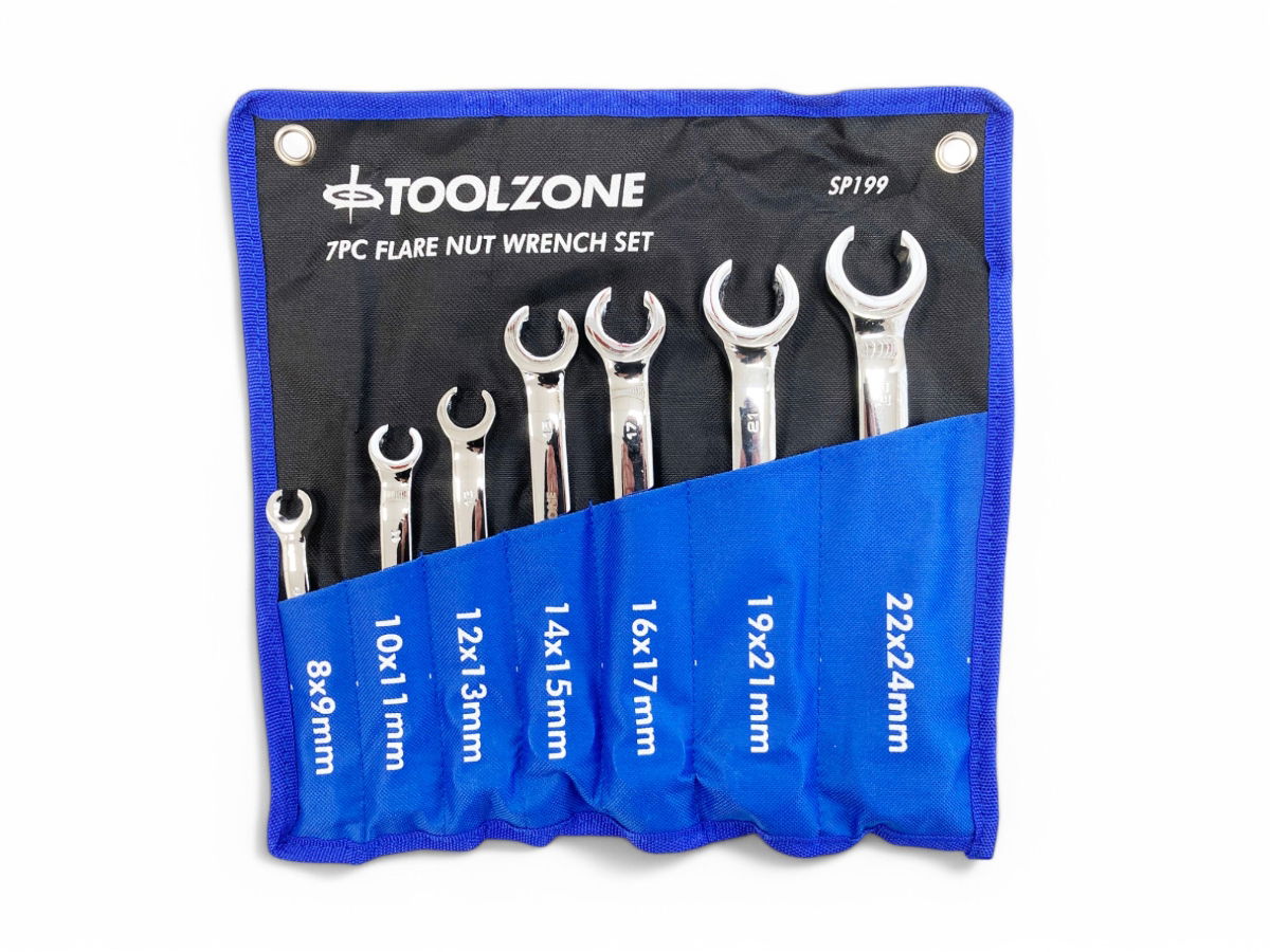 Toolzone Flare Nut Wrench Set 7pc 8-24mm Drop Forged Mirror Polish - Toolzone Kdpsp199