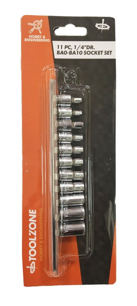 Toolzone Socket Set 1/4 Drive 11pc Ba0-BA10 6pt Crv Polished Chrome - Toolzone Kdpss016