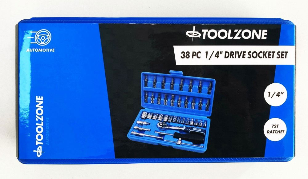 Toolzone Socket Set 1/4 Drive 38pc Crv Din3124 4-14mm Ph Pz Hex Star - Toolzone Kdpss032