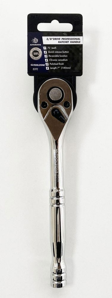 Toolzone Ratchet Handle 3/8 Drive Professional Polished 200mm Crv Quick Release - Toolzone Kdpss053