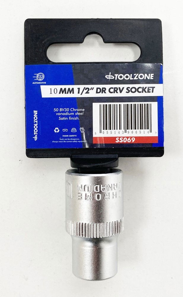 Toolzone Socket 1/2 Drive 10mm Crv Satin Single Hex - Toolzone Kdpss069
