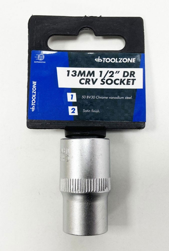 Toolzone Socket 1/2 Drive 13mm Crv Satin Single Hex - Toolzone Kdpss072