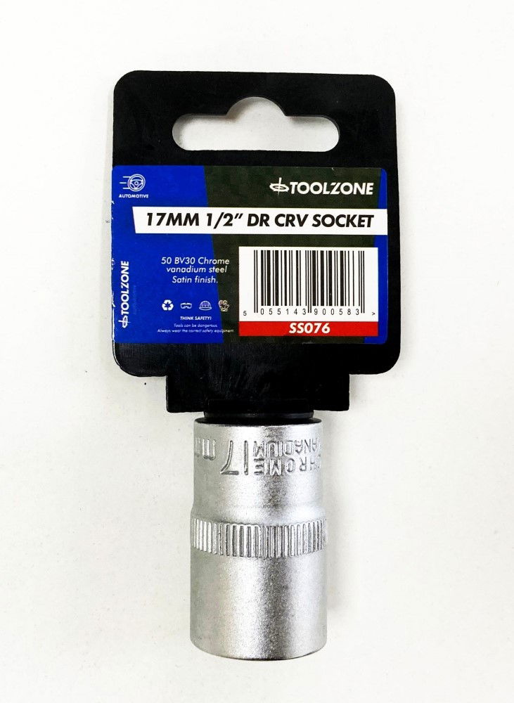 Toolzone Socket 1/2 Drive 17mm Crv Satin Single Hex - Toolzone Kdpss076