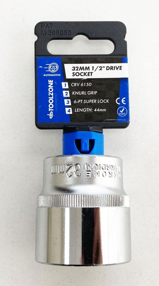 Toolzone Socket 1/2 Drive 32mm Crv Satin Single Hex - Toolzone Kdpss088