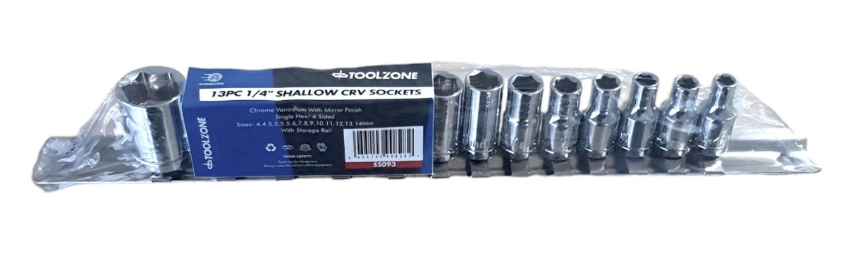 Toolzone Socket Set 1/4 Drive Shallow Crv 13 Pieces 4-14mm Single Hex - Toolzone Kdpss093