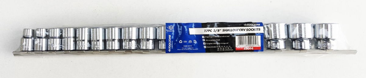 Toolzone Socket Set 3/8 Drive Shallow Crv 17 Pieces 8-24mm Bi Hex - Toolzone Kdpss094